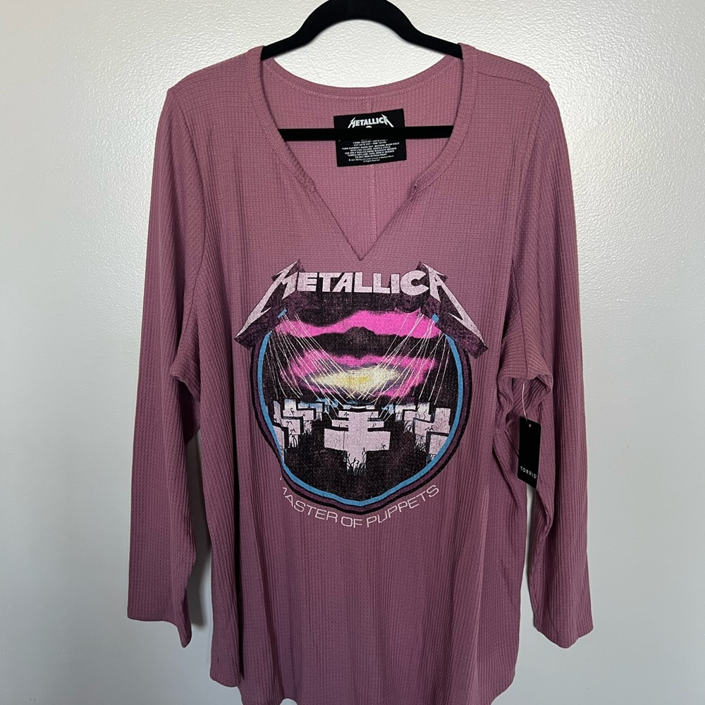 Metallica Pink Waffle Long Sleeve Top Sz 3X NWT